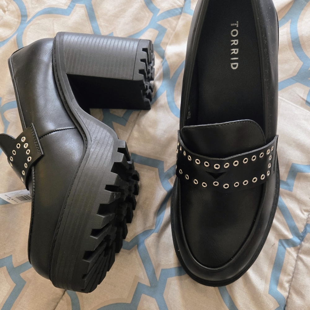 Torrid Black Platform Loafers with Silver Accents